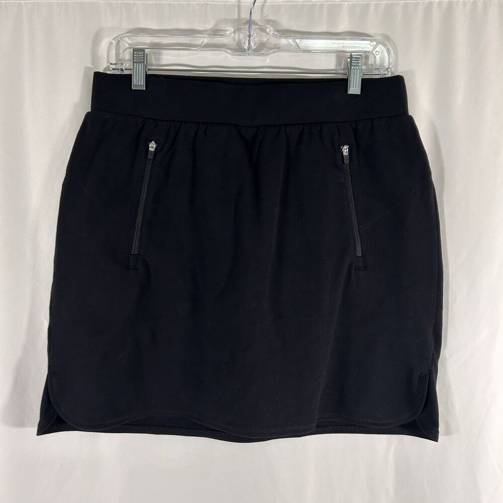 T by Talbots Athletic Skirt Womens Medium Petite Black Lined Pull On Zip Pockets